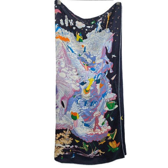 Mythical Fantasy Silk Scarf Contrast Hem - Picture 1 of 3